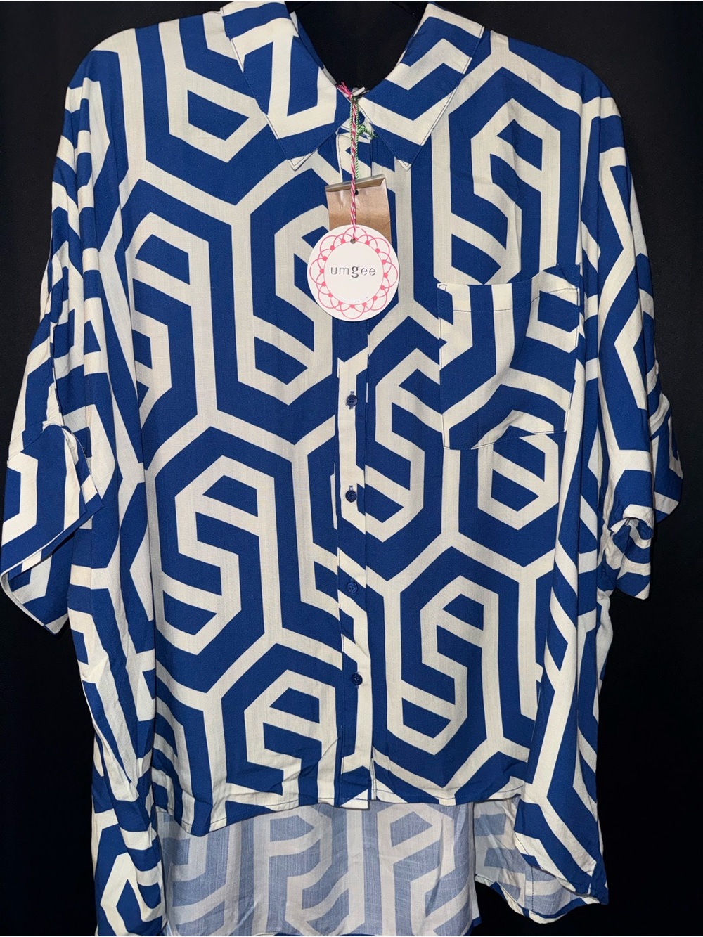 Umgee Royal Blue & White Geometric Button-Up Shirt